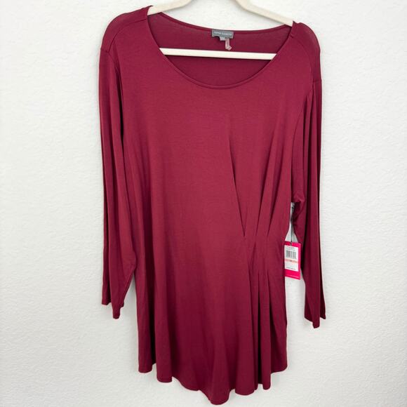 Vince Camuto Womens 70s Dream Tunic Top Size 2X Lightweight Stretch Wine - Picture 1 of 6
